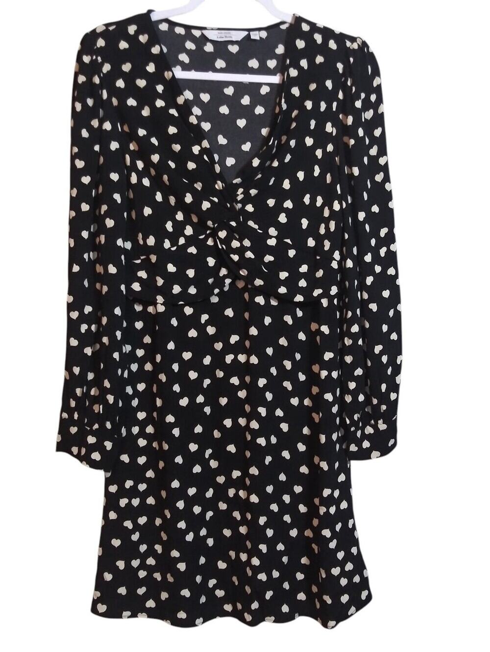 Paris Atelier & Other Stories Black Heart Print Twist Front Long Sleeve Dress 8